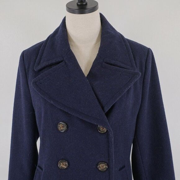 Old Navy Wool Blend Double Breasted Peak‎ Lapel Blue Overcoat Medium - Picture 1 of 11